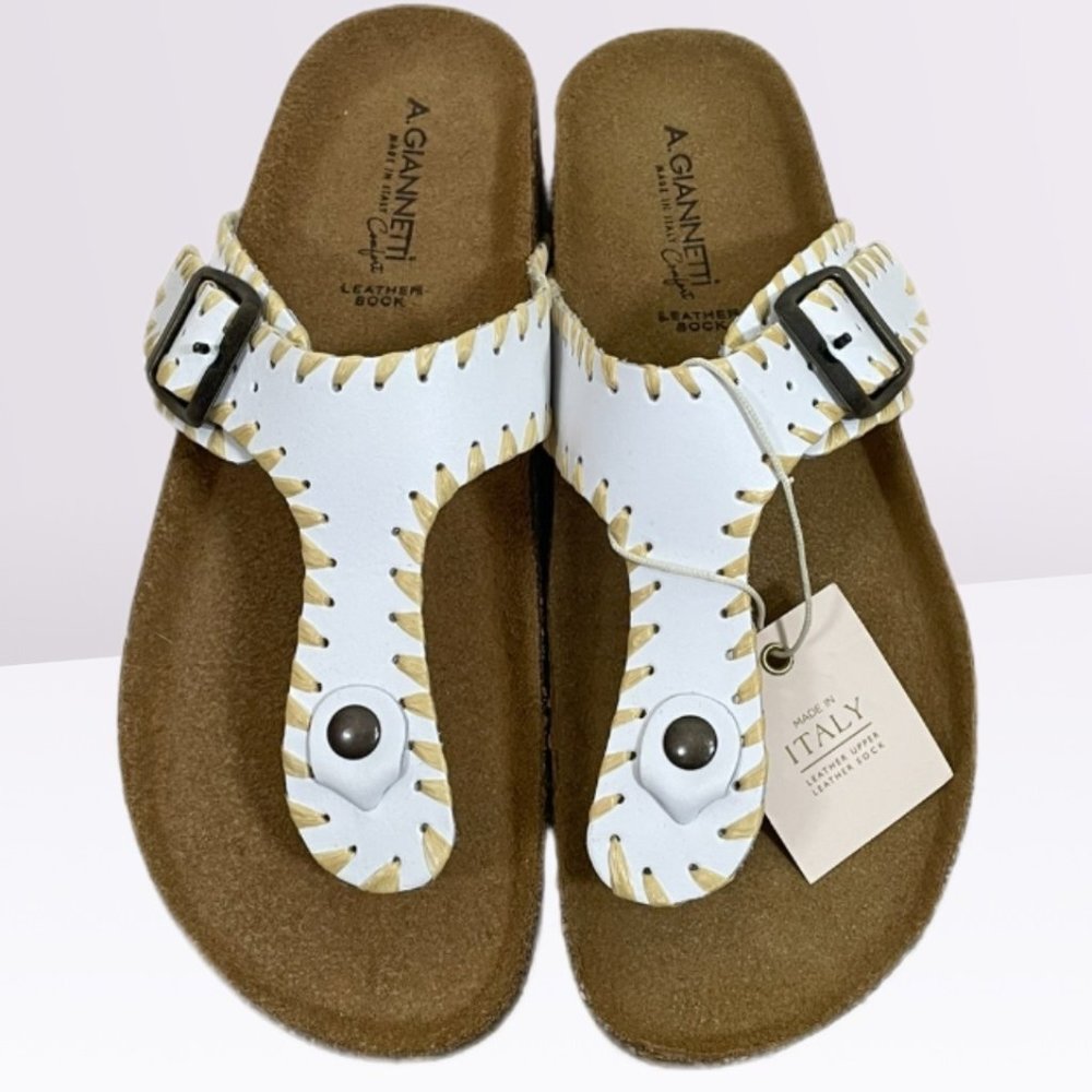 Italy Ciannetti New Lather Flip Flop Comfort Sandals Size 9 White